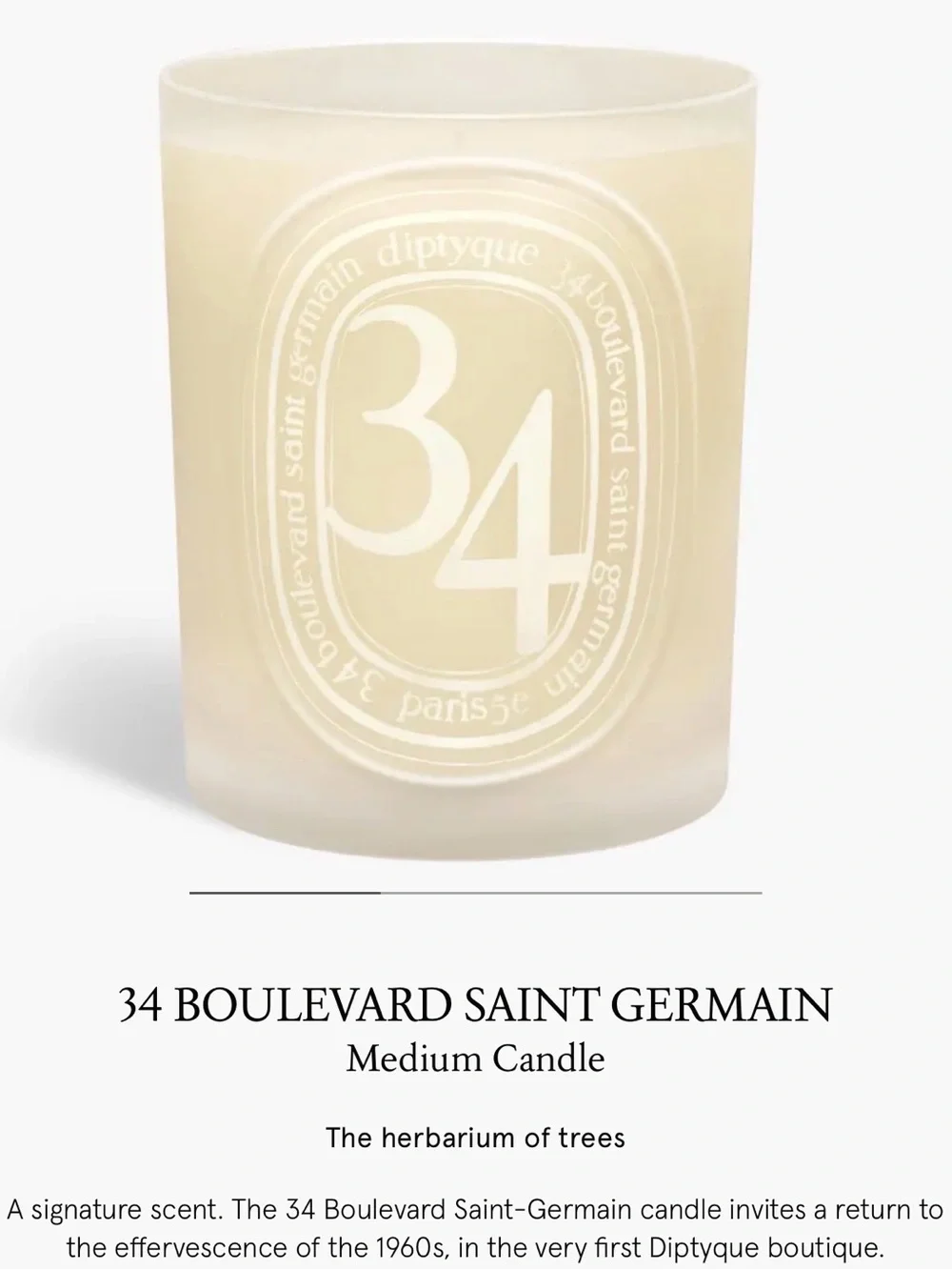 Diptyque 34 Boulevard Saint Germain Medium Candle 10.6 oz